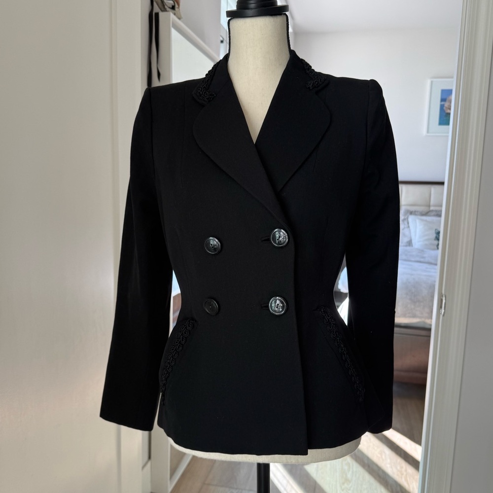 Vintage 1950s Tailored Black Blazer Sculpted Waist Pin-Up Jacket XS/S